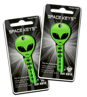 2 Green Alien Head Shaped Space Keys