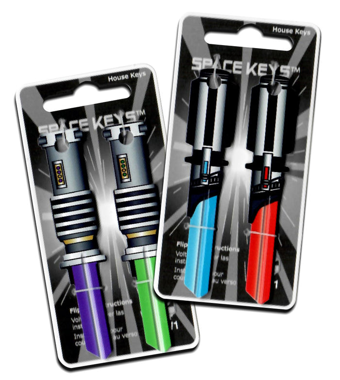 Full Set (4) Red, Purple, Green, and Blue Light Saber Shaped Space Keys!
