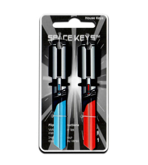 2 Red and Light Blue Light Saber Shaped Space Keys