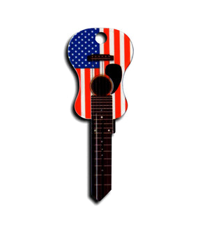 American Flag USA Acoustic Guitar Shaped Rockin' Key