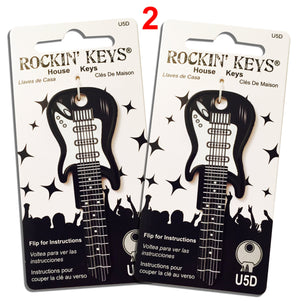 2 Black Electric Guitar Shaped Rockin' Keys