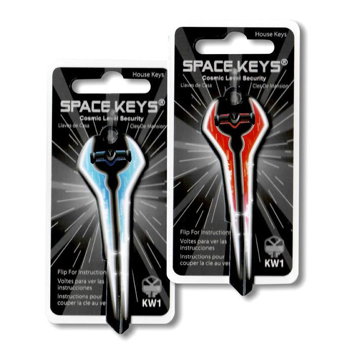 2 Energy Blade Shaped Space Keys 1 Blue 1 Red NEW!!