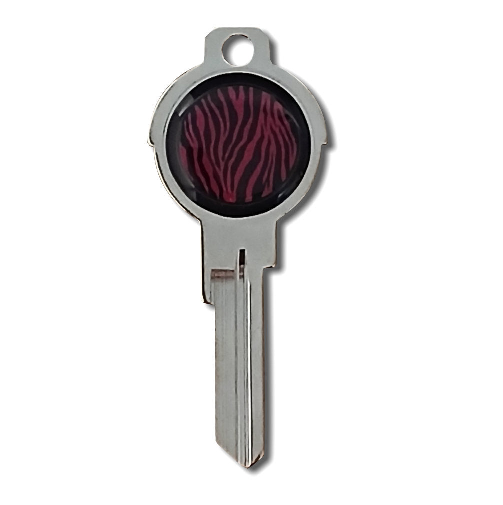 Hot Pink Zebra Epoxy Nickel Plated Deco Key