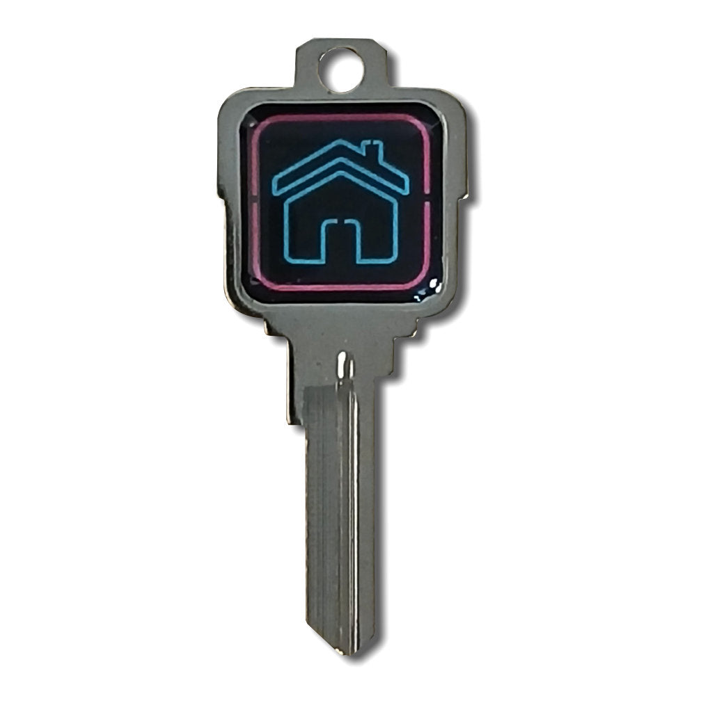 Pink and Teal Neon House Epoxy Nickel Plated Deco Key