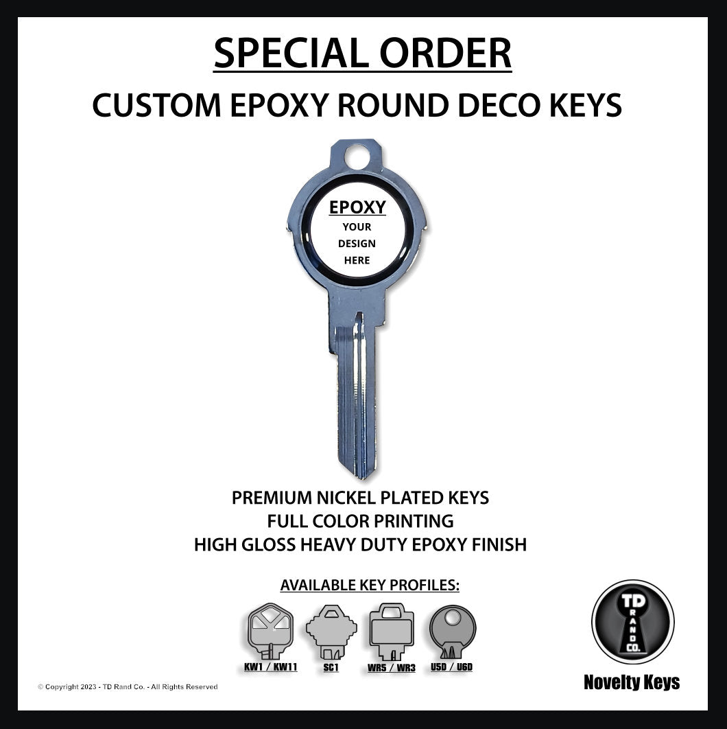 Special Order 40-500 Pcs. Nickel Plate Custom Epoxy Round Deco Keys
