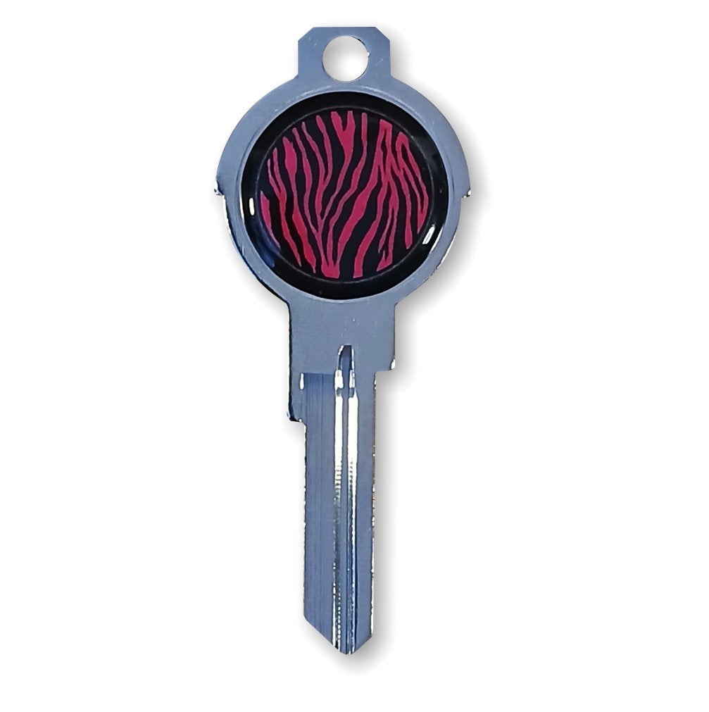 Hot Pink Zebra Epoxy Nickel Plated Deco Key