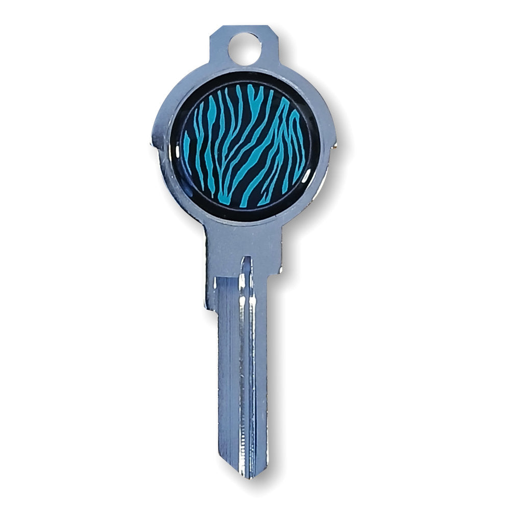 Teal Zebra Epoxy Nickel Plated Deco Key