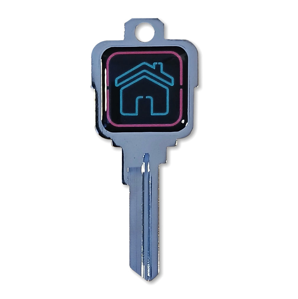 Pink and Teal Neon House Epoxy Nickel Plated Deco Key