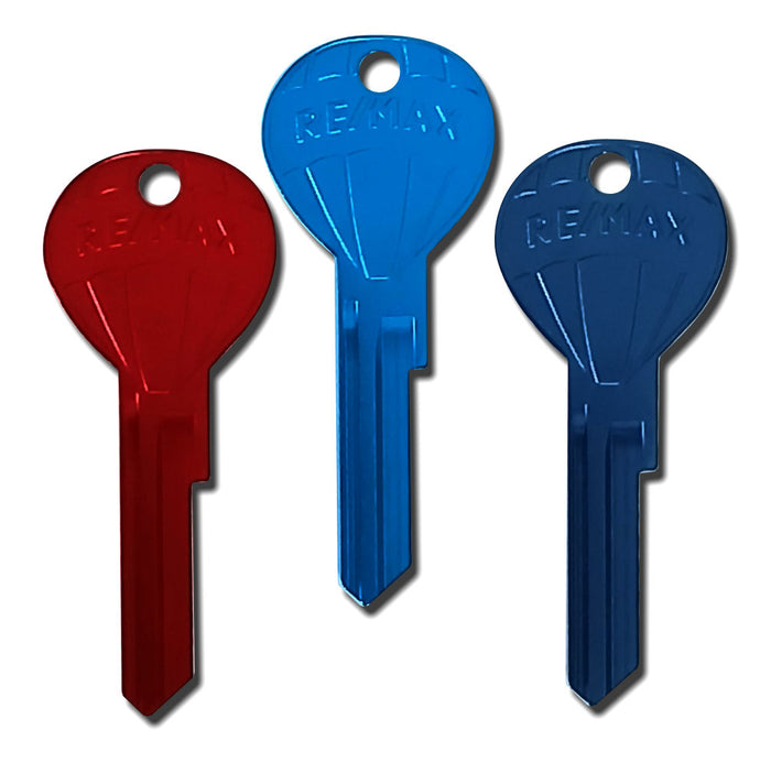 30 Pcs. 10 ea. Red Teal Blue Titanium RE/MAX LOGO Hot Air Balloon Shaped Keys NEW!