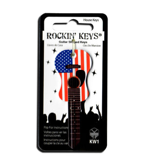 American Flag USA Acoustic Guitar Shaped Rockin' Key