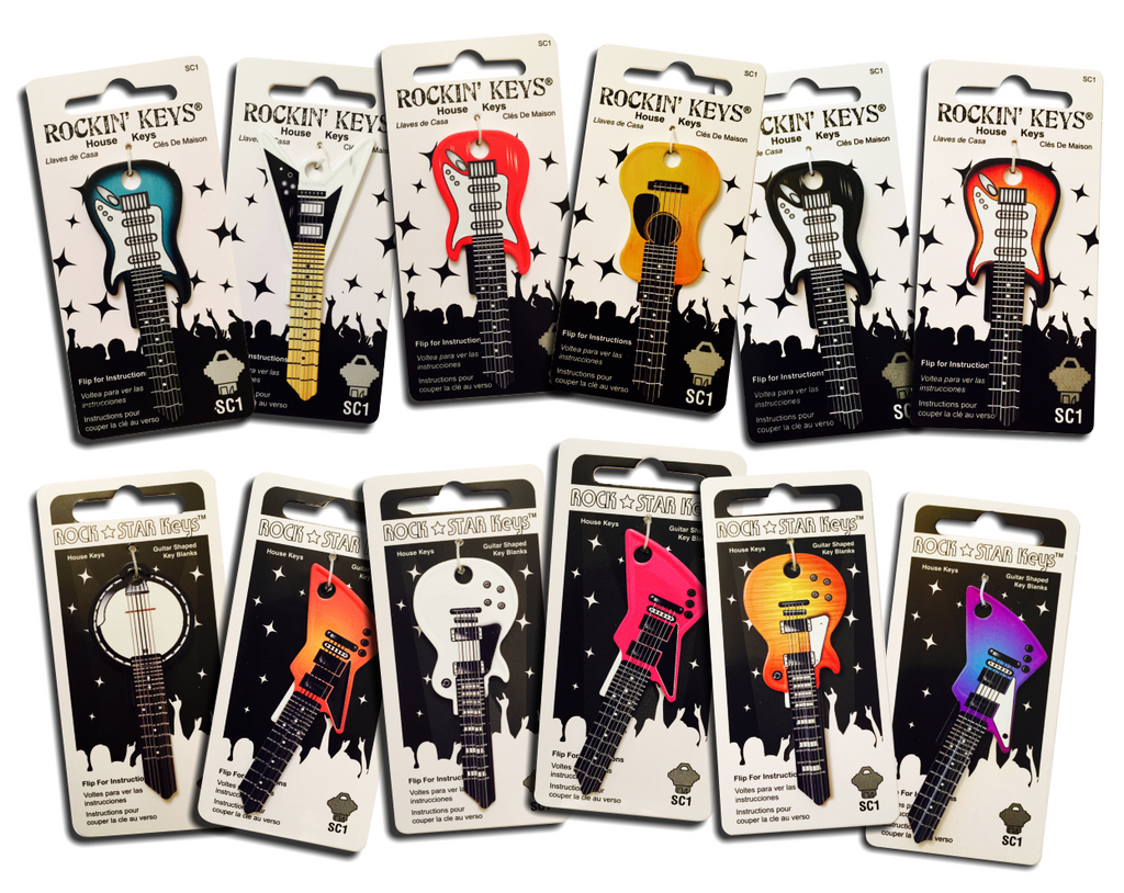Set of 12 Rockin' Keys Guitar Shaped Keys Rock Star Keys