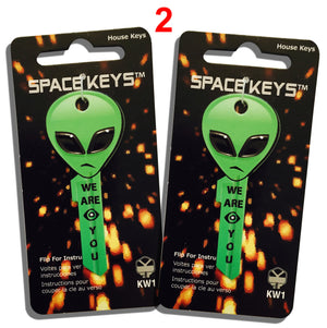 2 Green Alien Head Shaped Space Keys