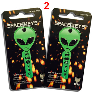 2 Green Alien Head Shaped Space Keys