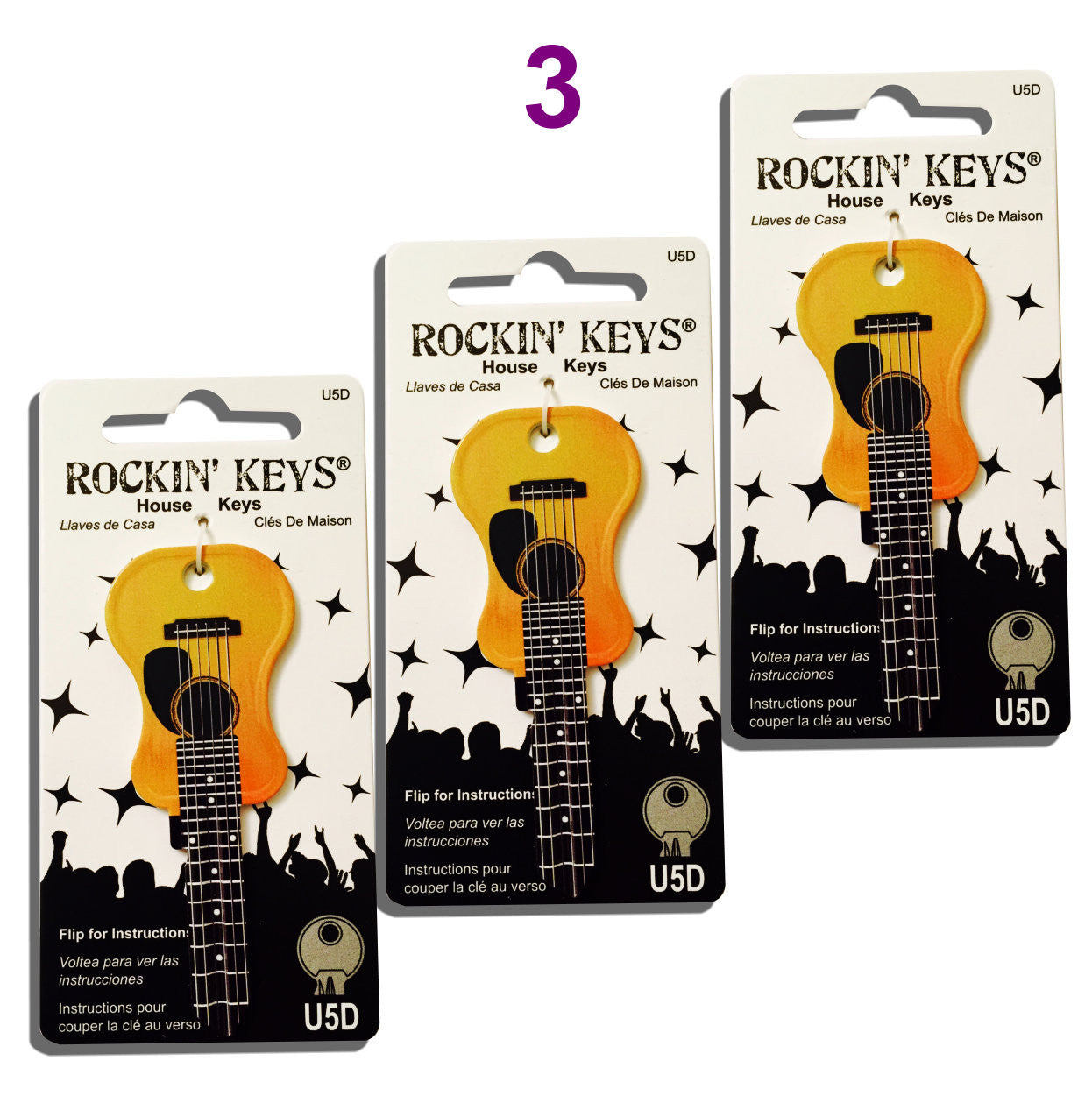 3 Acoustic Guitar Shaped Rockin' Keys