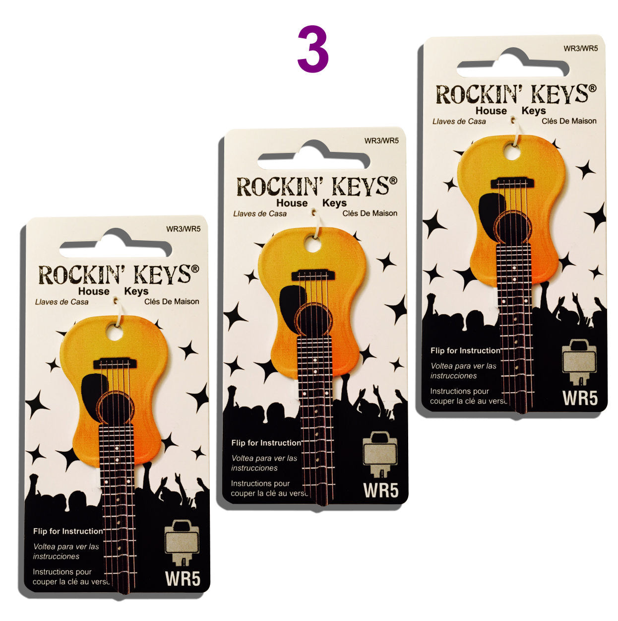 3 Acoustic Guitar Shaped Rockin' Keys
