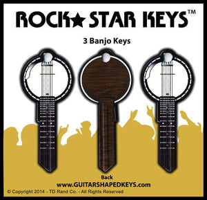 3 Banjo Guitar Shaped Rock Star Keys