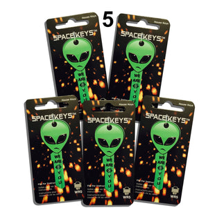 5 Green Alien Head Shaped Space Keys