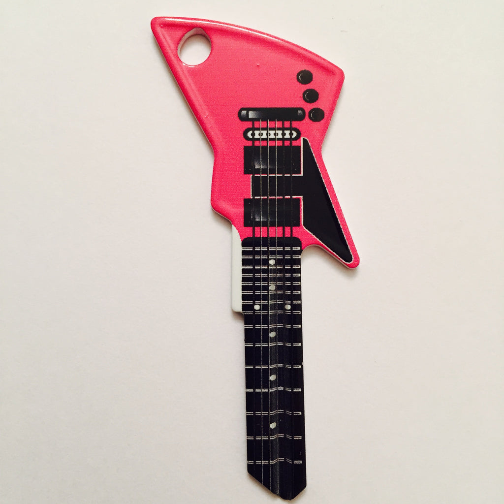 Hot Pink and Black EXP Guitar Shaped Rock Star Key