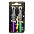 2 Green and Purple Light Saber Shaped Space Keys