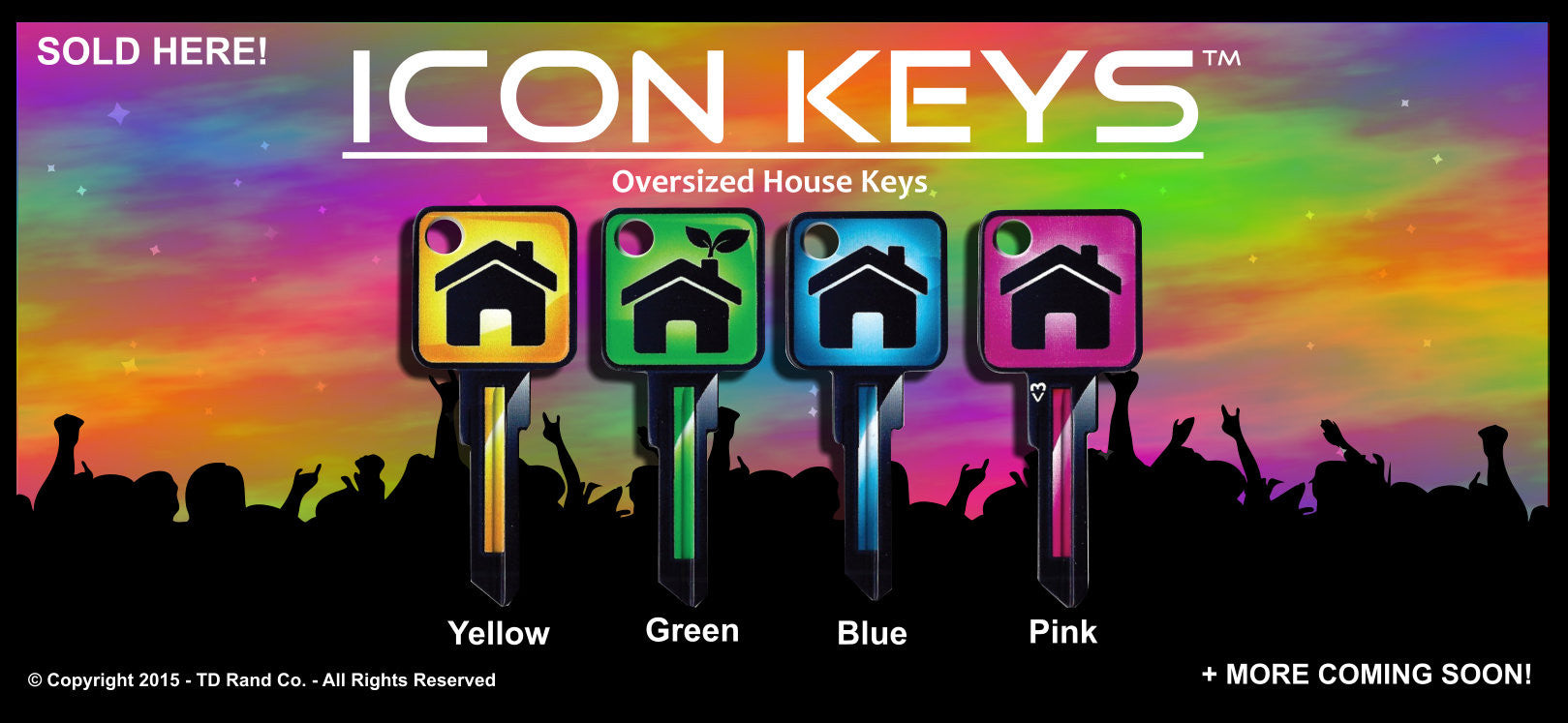 4 Bright Colored Over Sized Key Head ICON Keys
