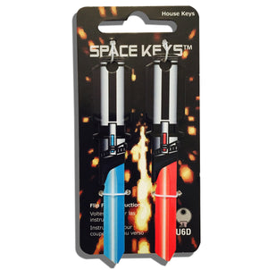 2 Red and Light Blue Light Saber Shaped Space Keys