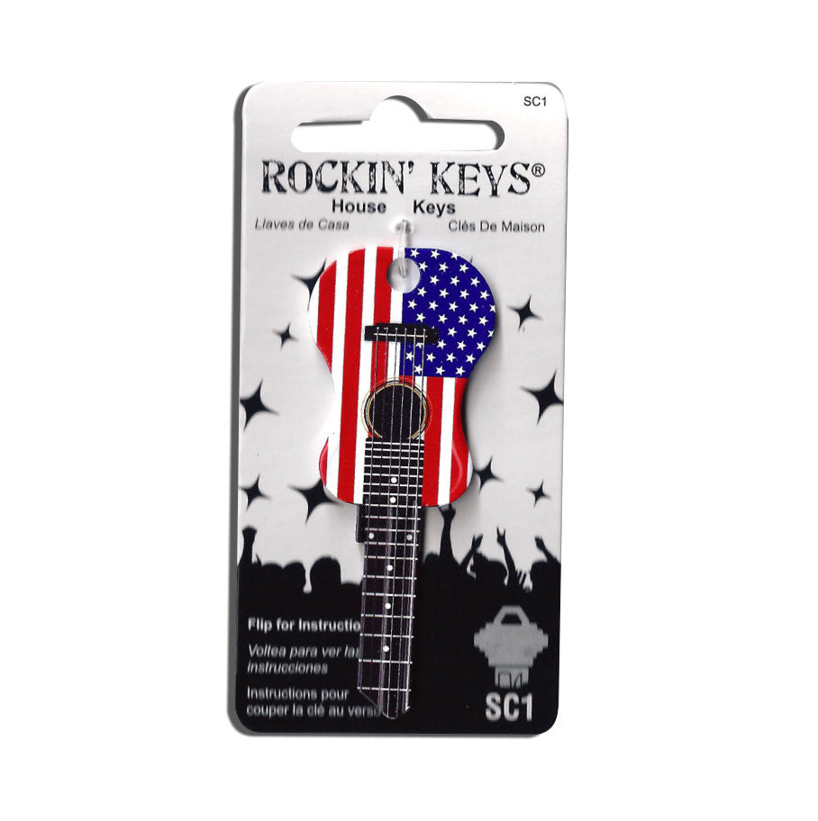 American Flag USA Acoustic Guitar Shaped Rockin' Key