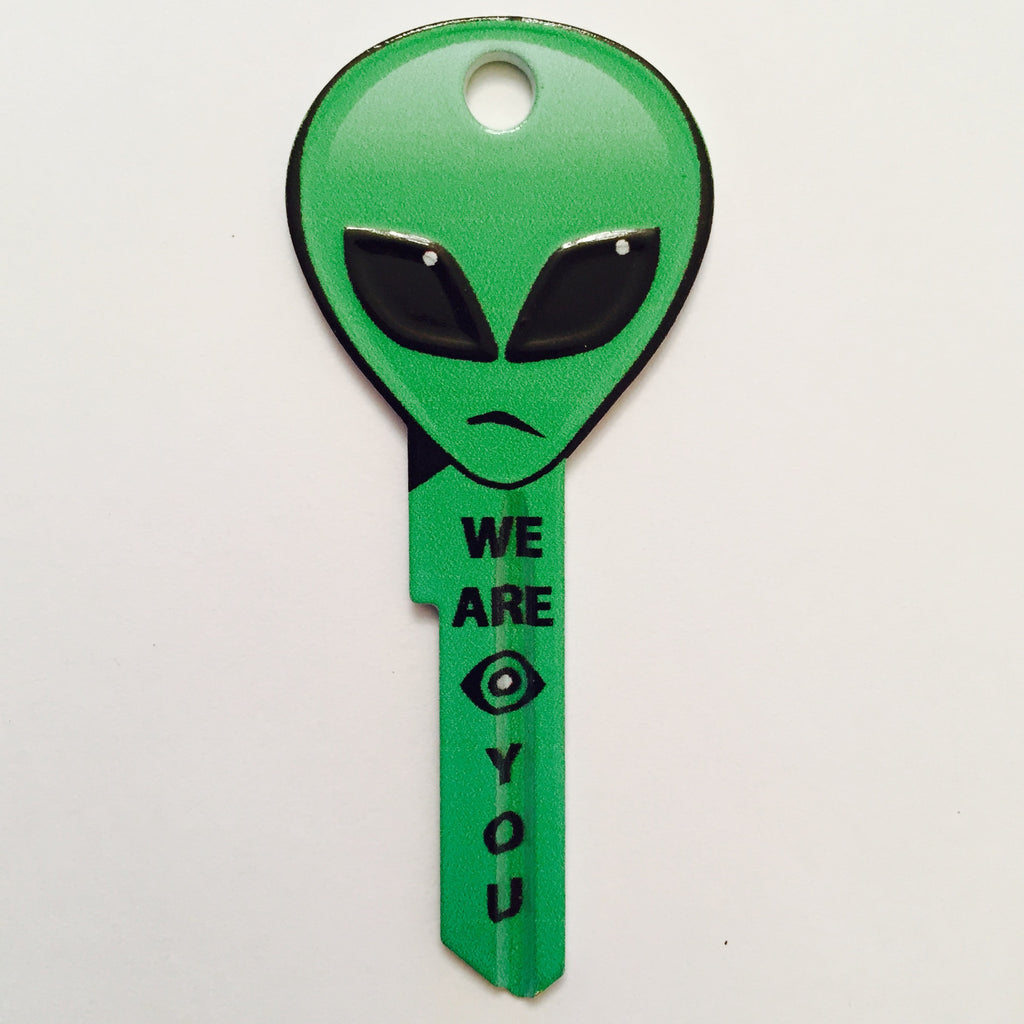 2 Green Alien Head Shaped Space Keys
