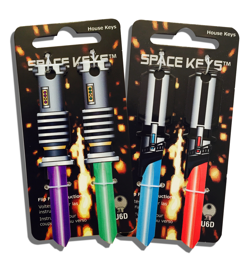 Full Set (4) Red, Purple, Green, and Blue Light Saber Shaped Space Keys!