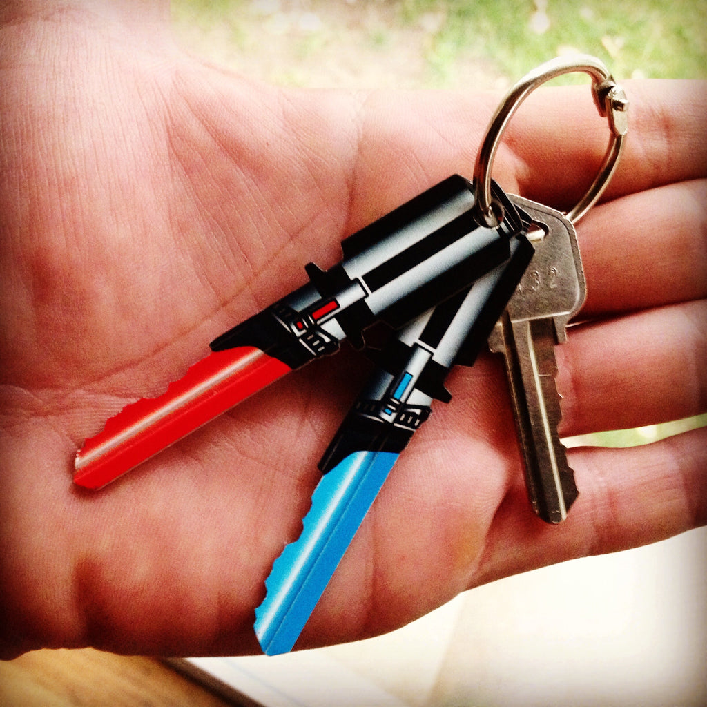 Full Set (4) Red, Purple, Green, and Blue Light Saber Shaped Space Keys!