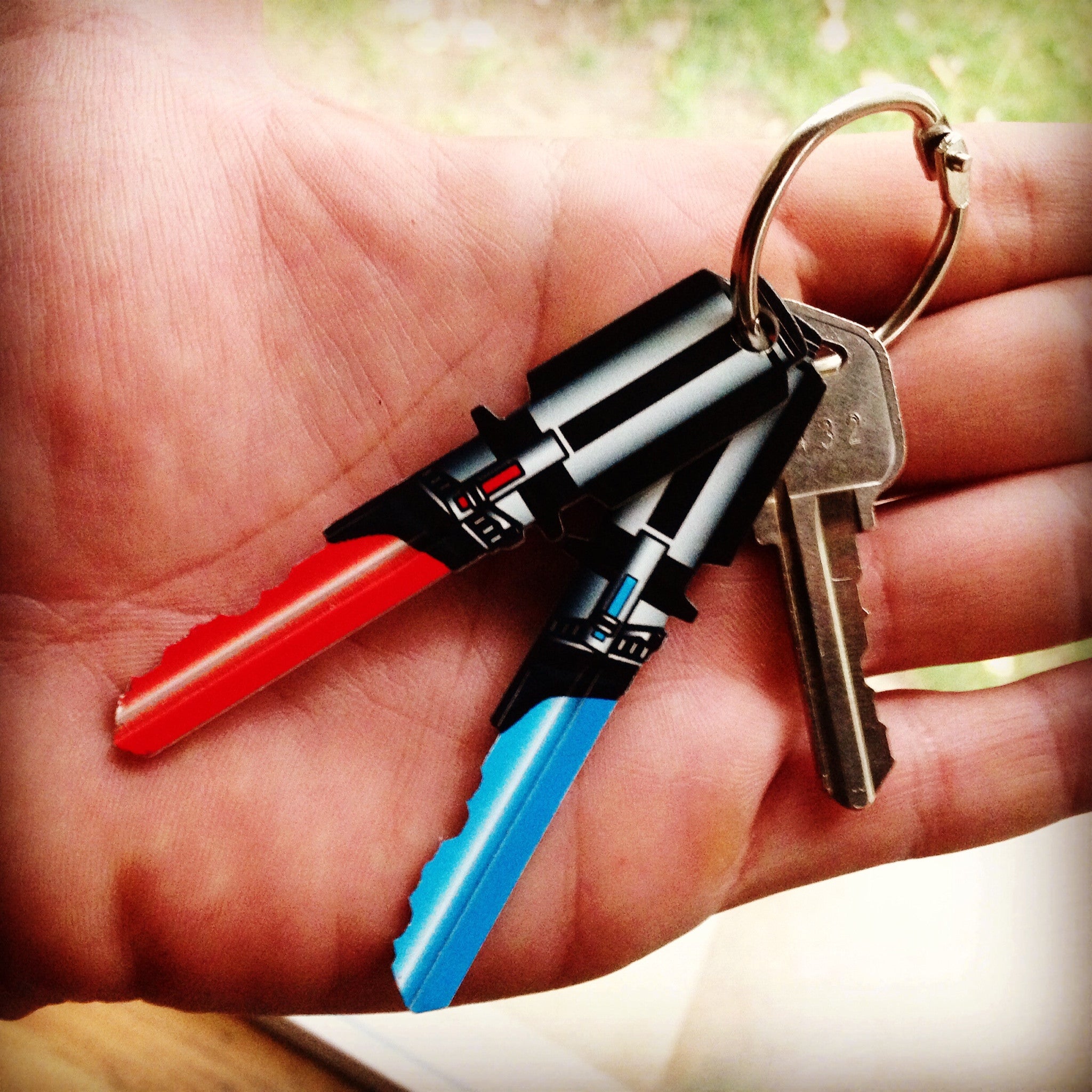 Full Set (4) Red, Purple, Green, and Blue Light Saber Shaped Space Keys!