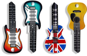 Four Pack Guitar Shaped Rockin' Keys (EUROPE ONLY) Sunburst, Surf Green, Acoustic, Union Jack